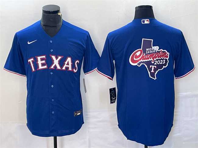 Men%27s Texas Rangers Royal 2023 World Series Champions Big Logo Cool Base Stitched Baseball Jersey->texas rangers->MLB Jersey
